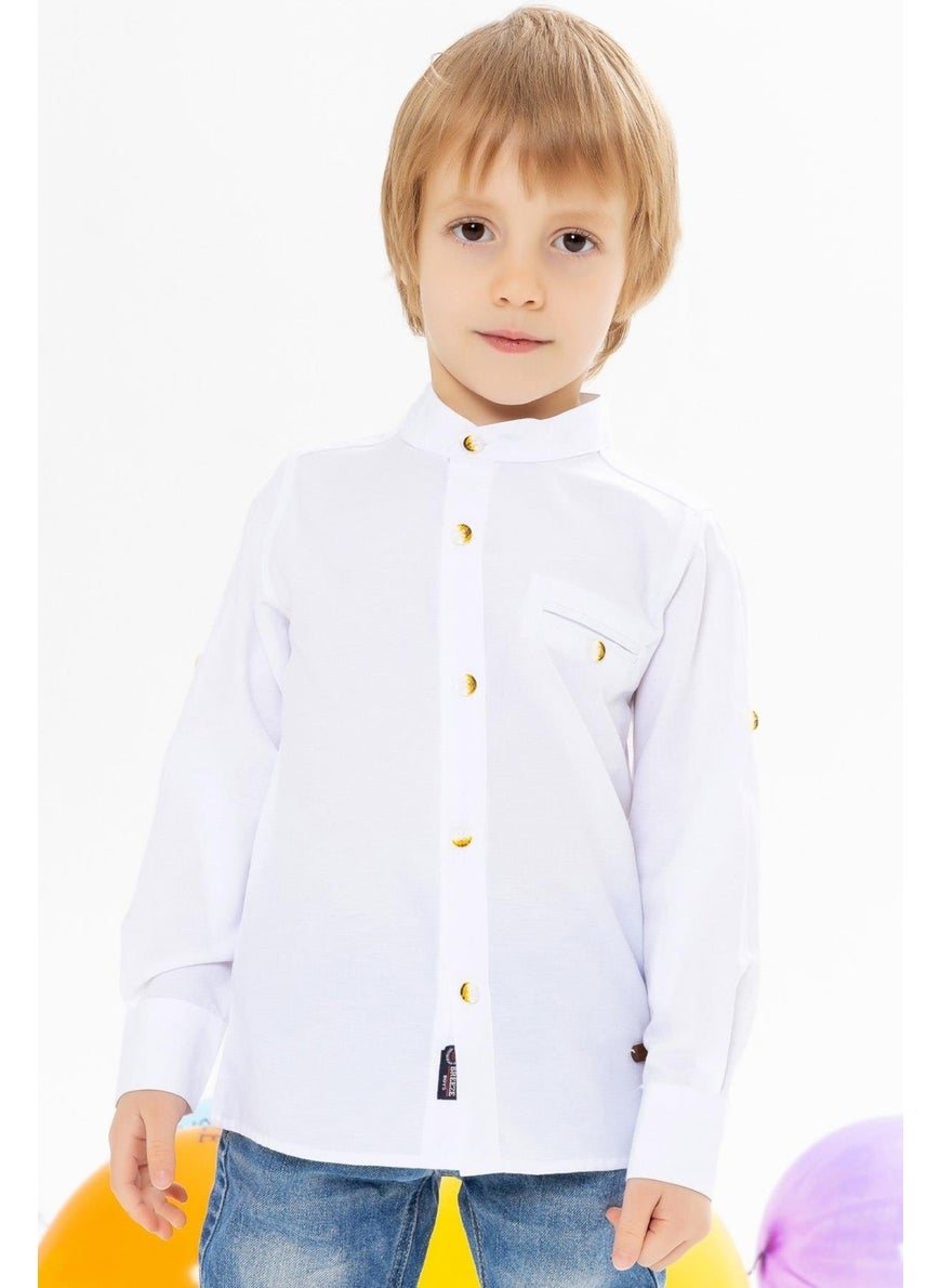 Boy's Shirt with Crest and Buttons, Age 8-12, White