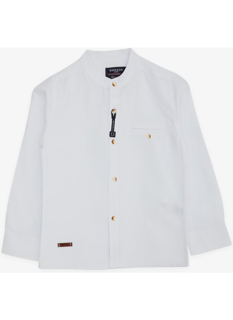 Boy's Shirt with Crest and Buttons, Age 8-12, White