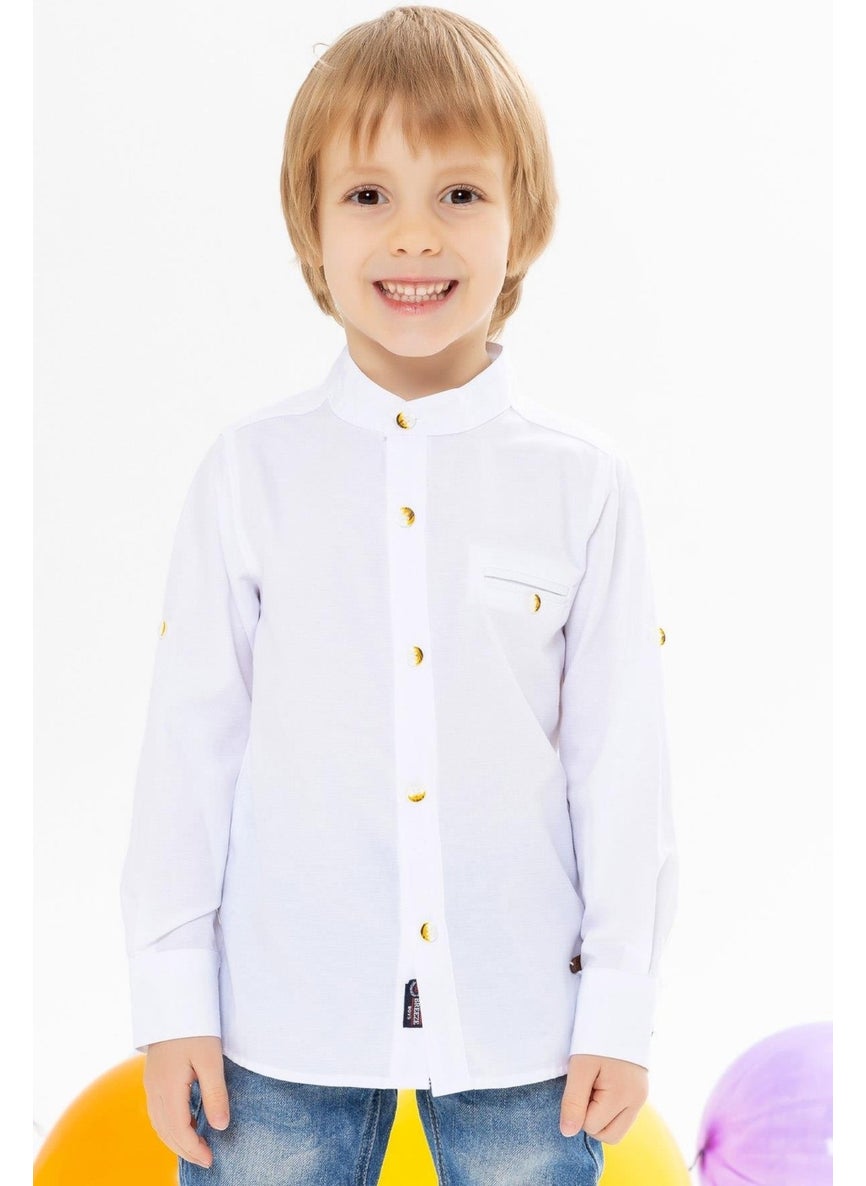Boy's Shirt with Crest and Buttons, Age 8-12, White