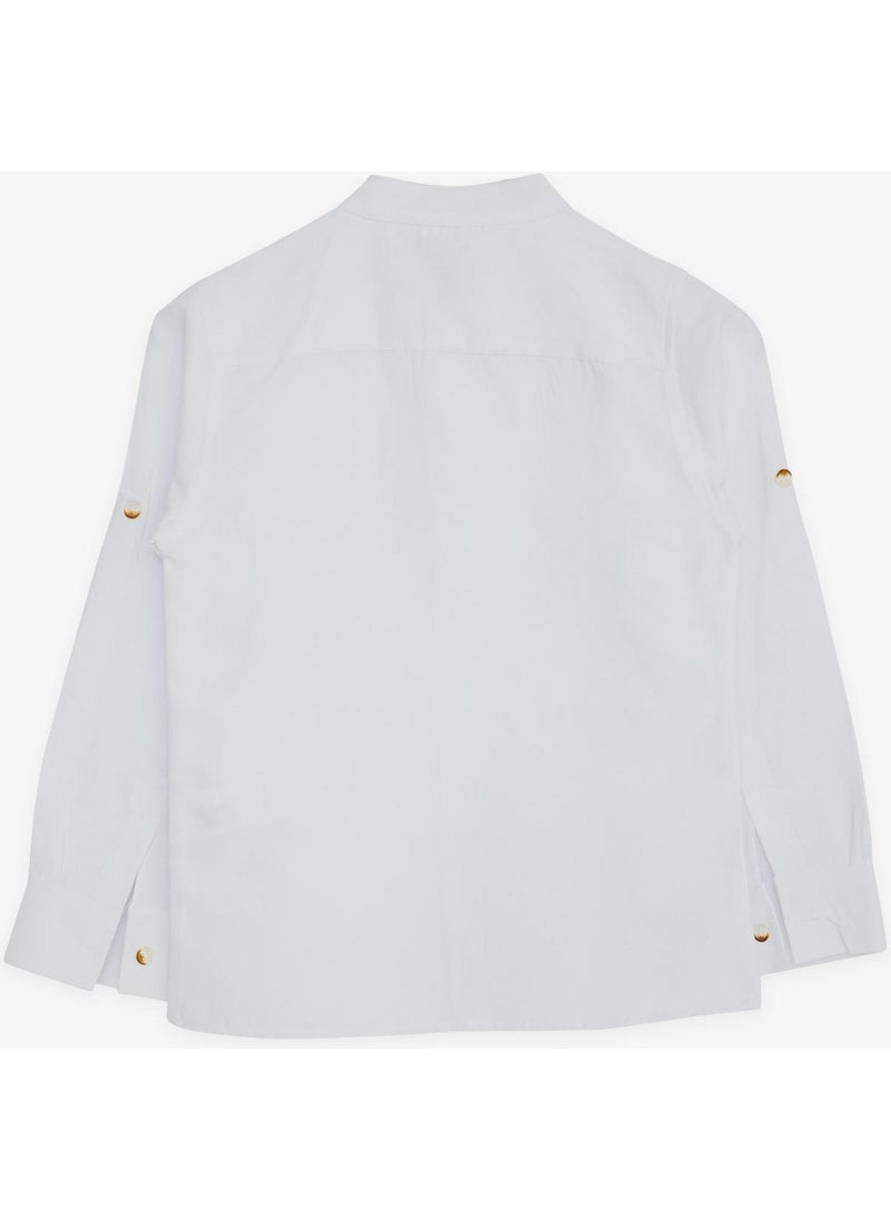Boy's Shirt with Crest and Buttons, Age 8-12, White