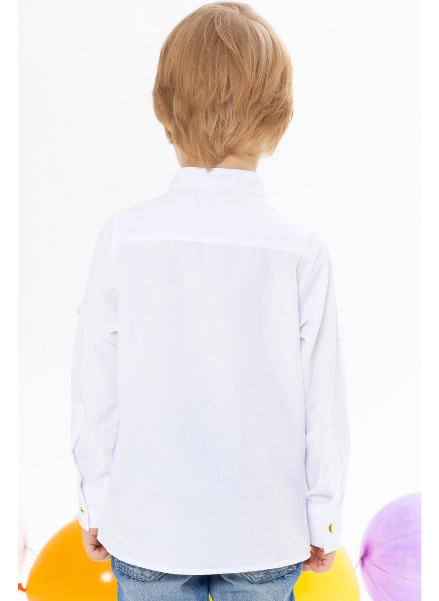 Boy's Shirt with Crest and Buttons, Age 8-12, White