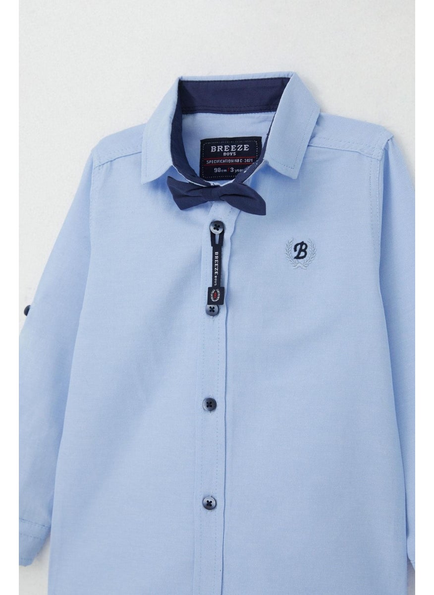 Boy Shirt with Bow Tie, Age 3-7, Light Blue