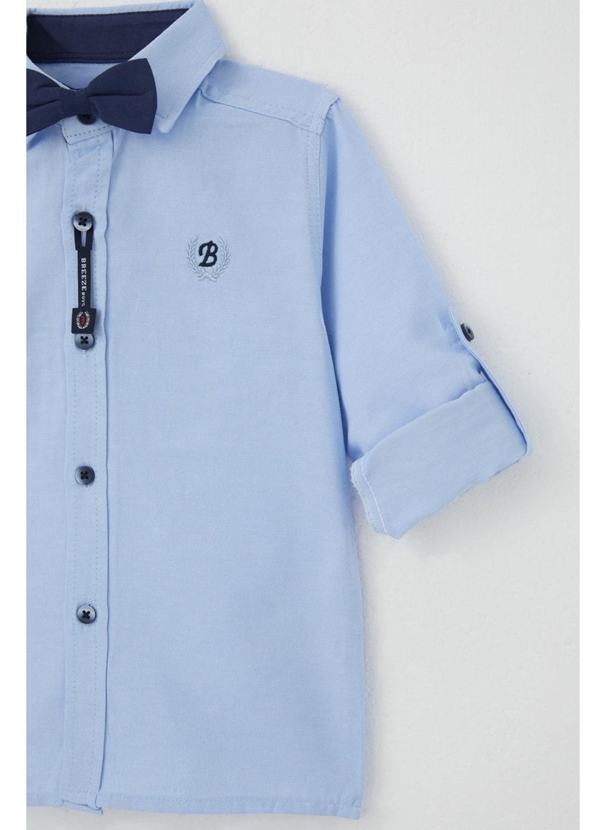 Boy Shirt with Bow Tie, Age 3-7, Light Blue