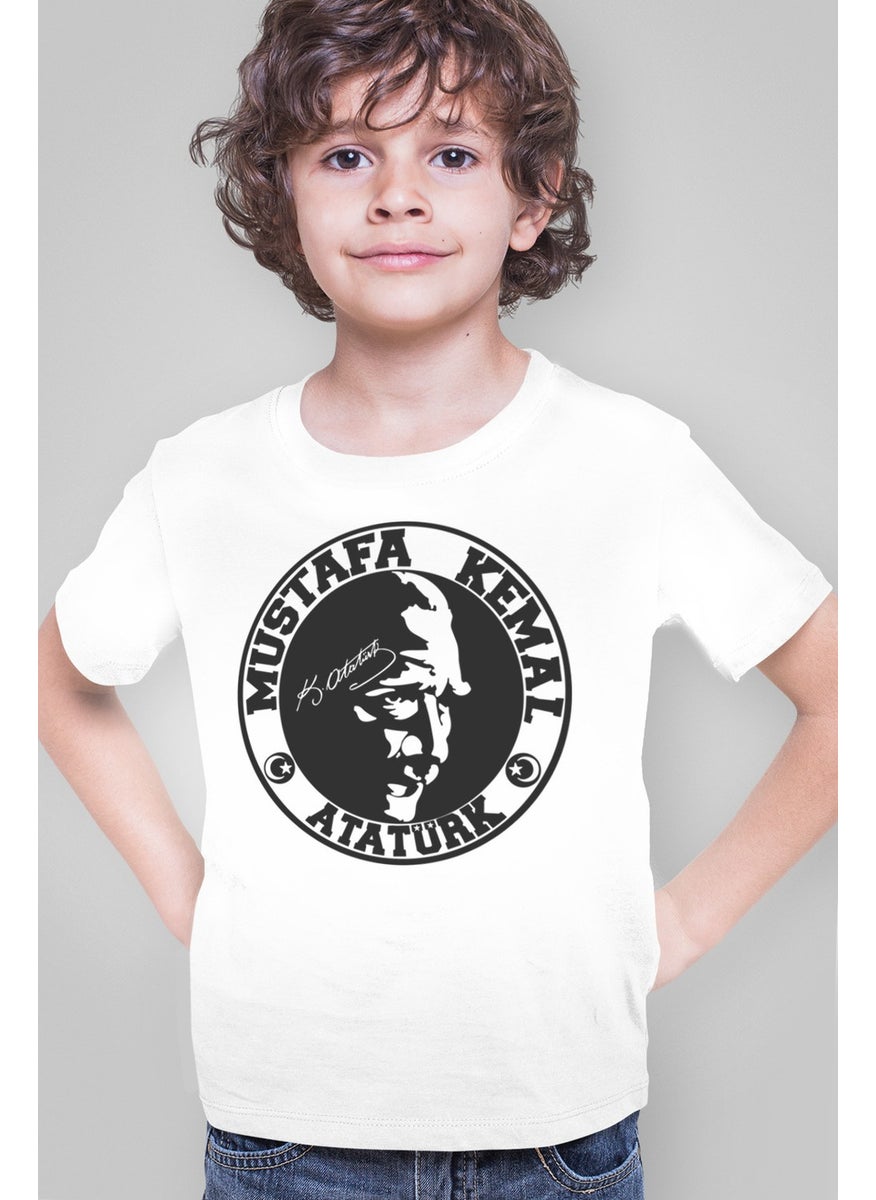 Atatürk in the Circle White Short Sleeve Boys' T-Shirt