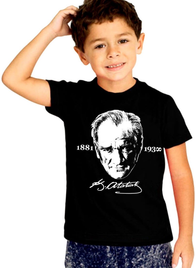 Signed Atatürk Black Short Sleeve Unisex Children's T-Shirt