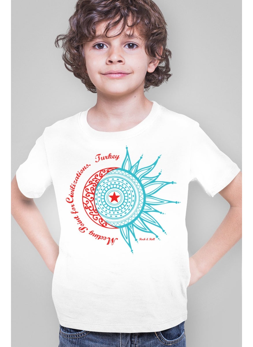 Türkiye Crescent Star White Short Sleeve Girl Boy T-Shirt
