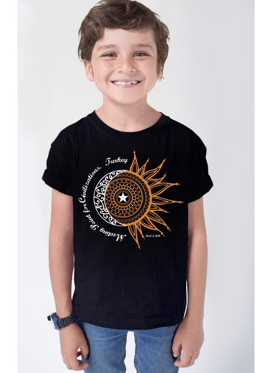 Türkiye Crescent Star Black Short Sleeve Girl Boy T-Shirt