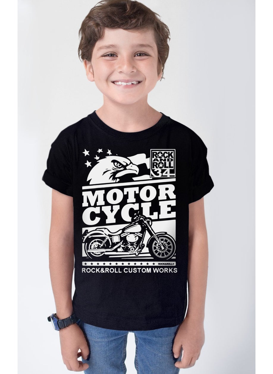 Custom Made Moto Black Short Sleeve Girls Boys Unisex Kids T-Shirt