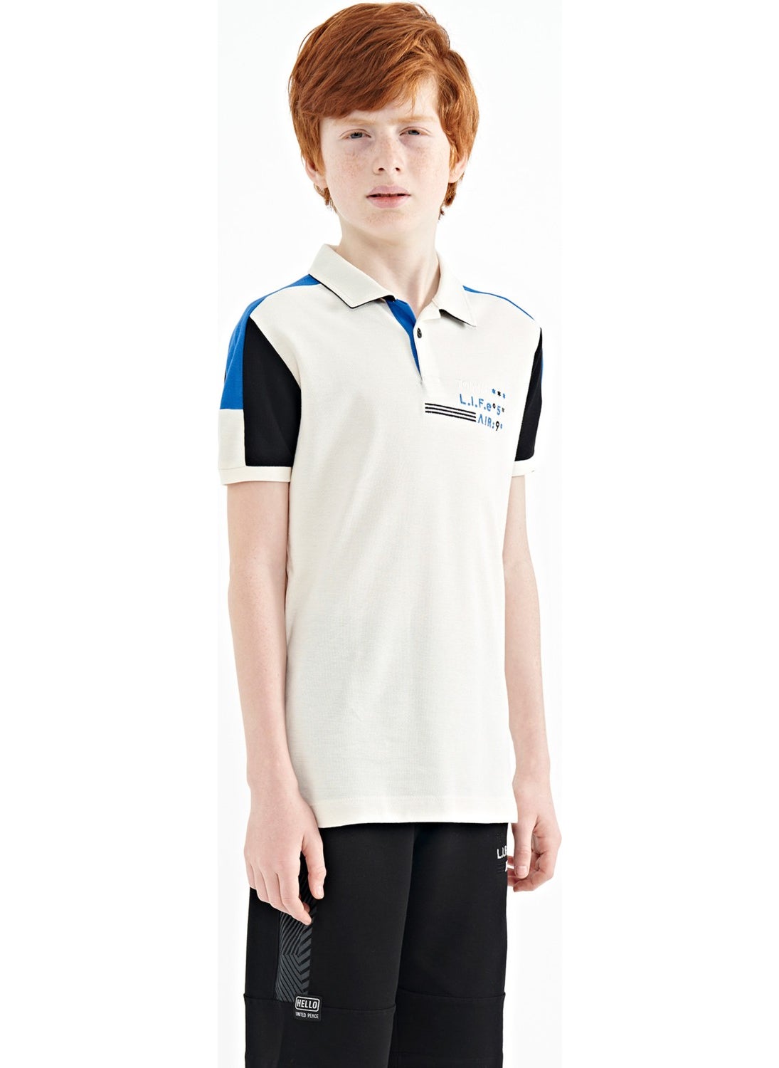 Ecru Color Block Shoulder Garni Detailed Standard Pattern Boy T-Shirt - 11155