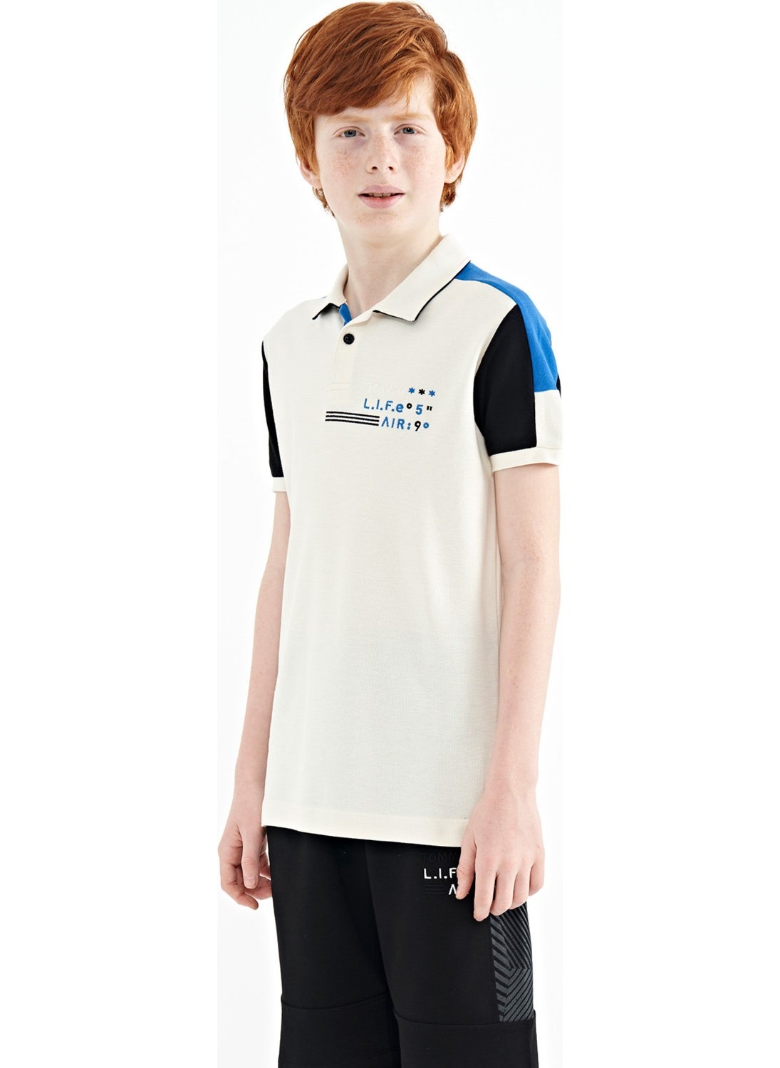 Ecru Color Block Shoulder Garni Detailed Standard Pattern Boy T-Shirt - 11155
