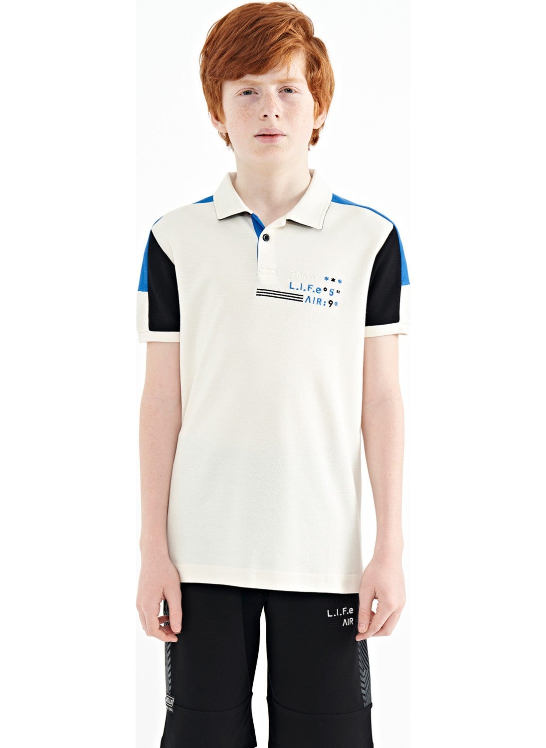 Ecru Color Block Shoulder Garni Detailed Standard Pattern Boy T-Shirt - 11155