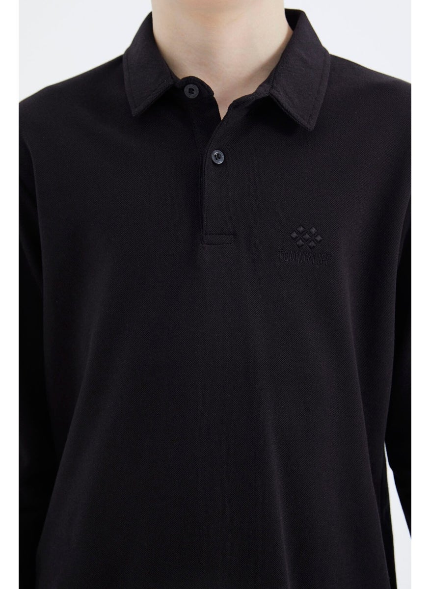 Black Polo Neck Basic Boy T-Shirt - 11171