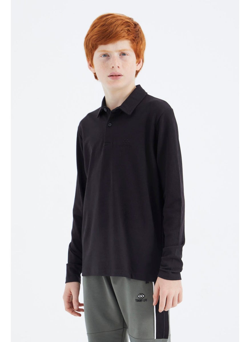 Black Polo Neck Basic Boy T-Shirt - 11171