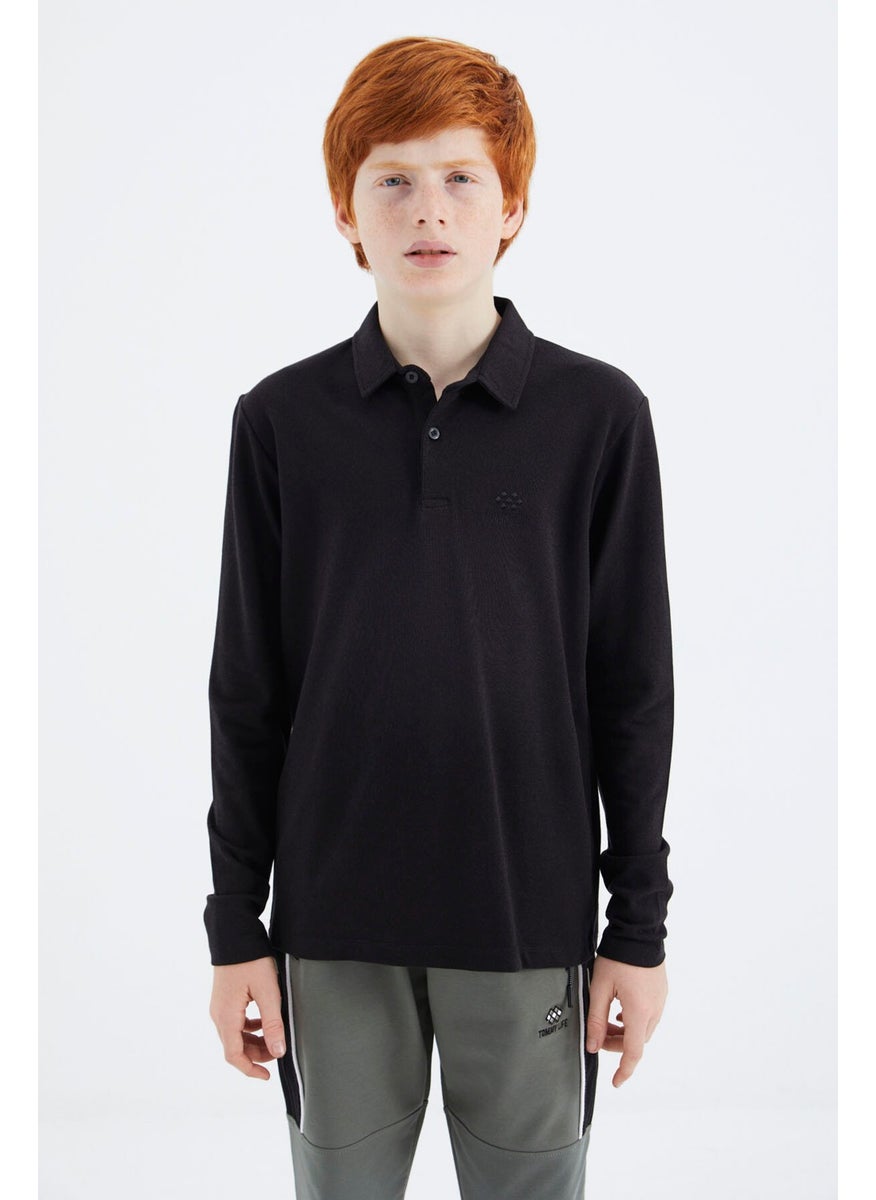 Black Polo Neck Basic Boy T-Shirt - 11171