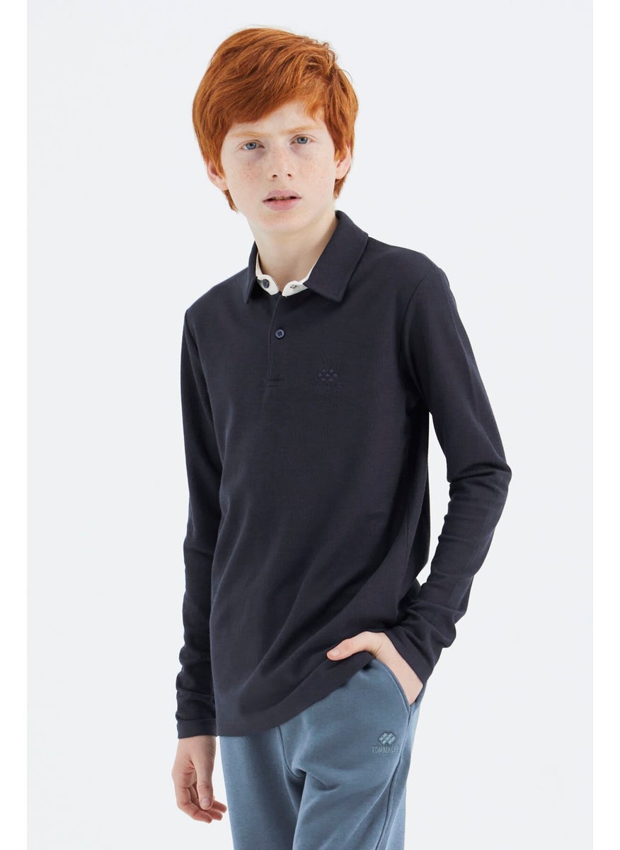 Navy Blue Polo Neck Basic Boy T-Shirt - 11171