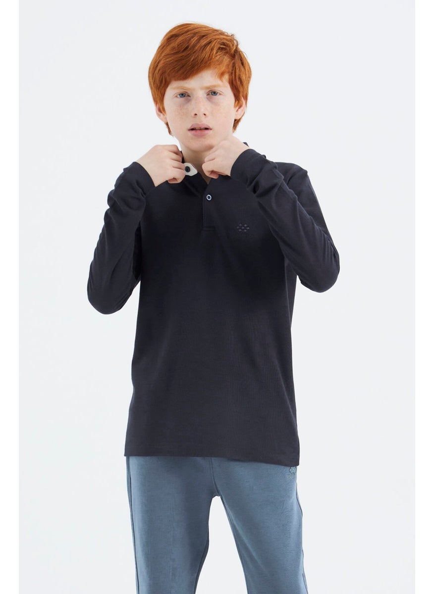 Navy Blue Polo Neck Basic Boy T-Shirt - 11171