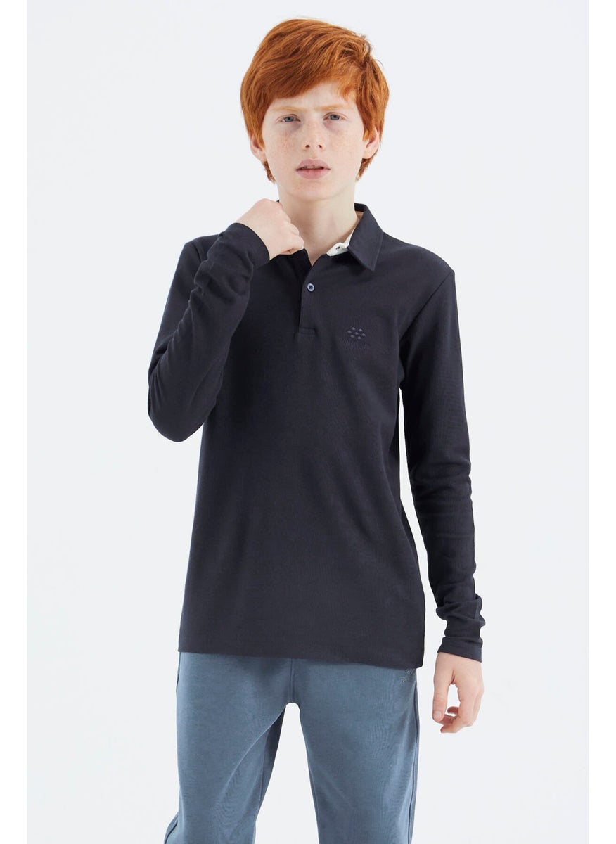 Navy Blue Polo Neck Basic Boy T-Shirt - 11171