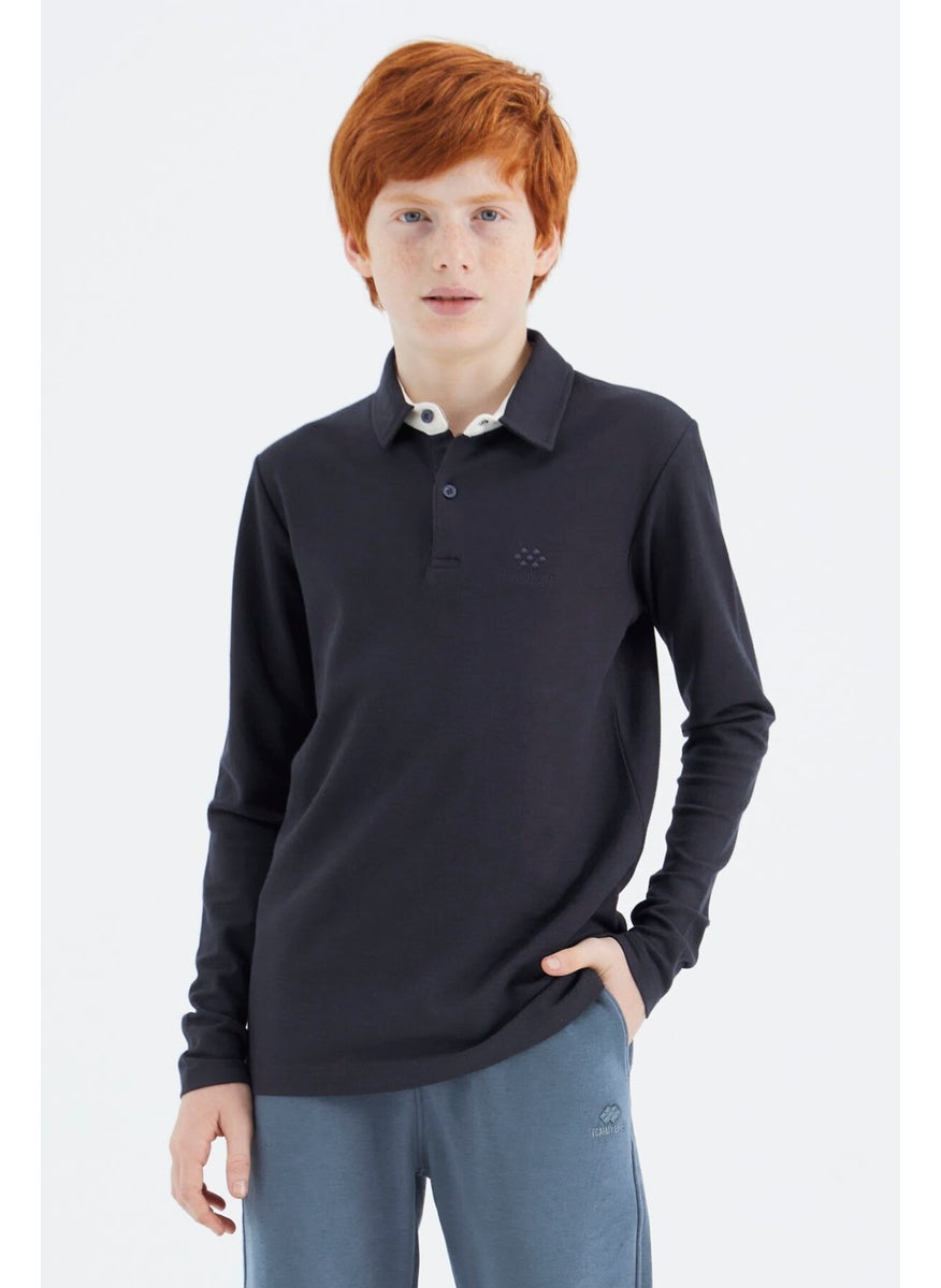 Navy Blue Polo Neck Basic Boy T-Shirt - 11171