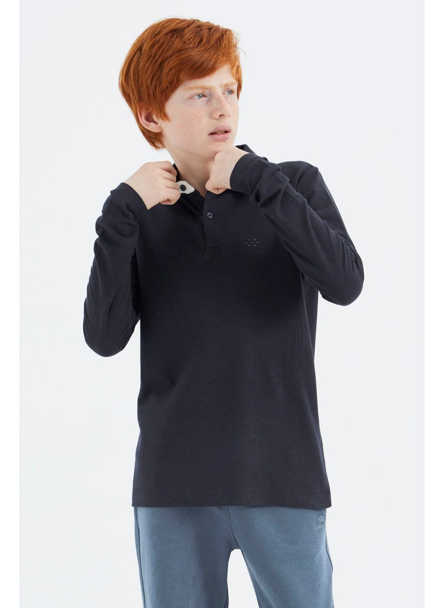 Navy Blue Polo Neck Basic Boy T-Shirt - 11171