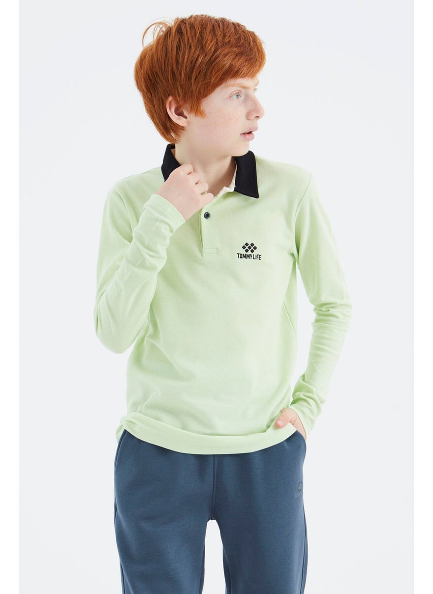 Light Green Polo Neck Basic Boy T-Shirt - 11171