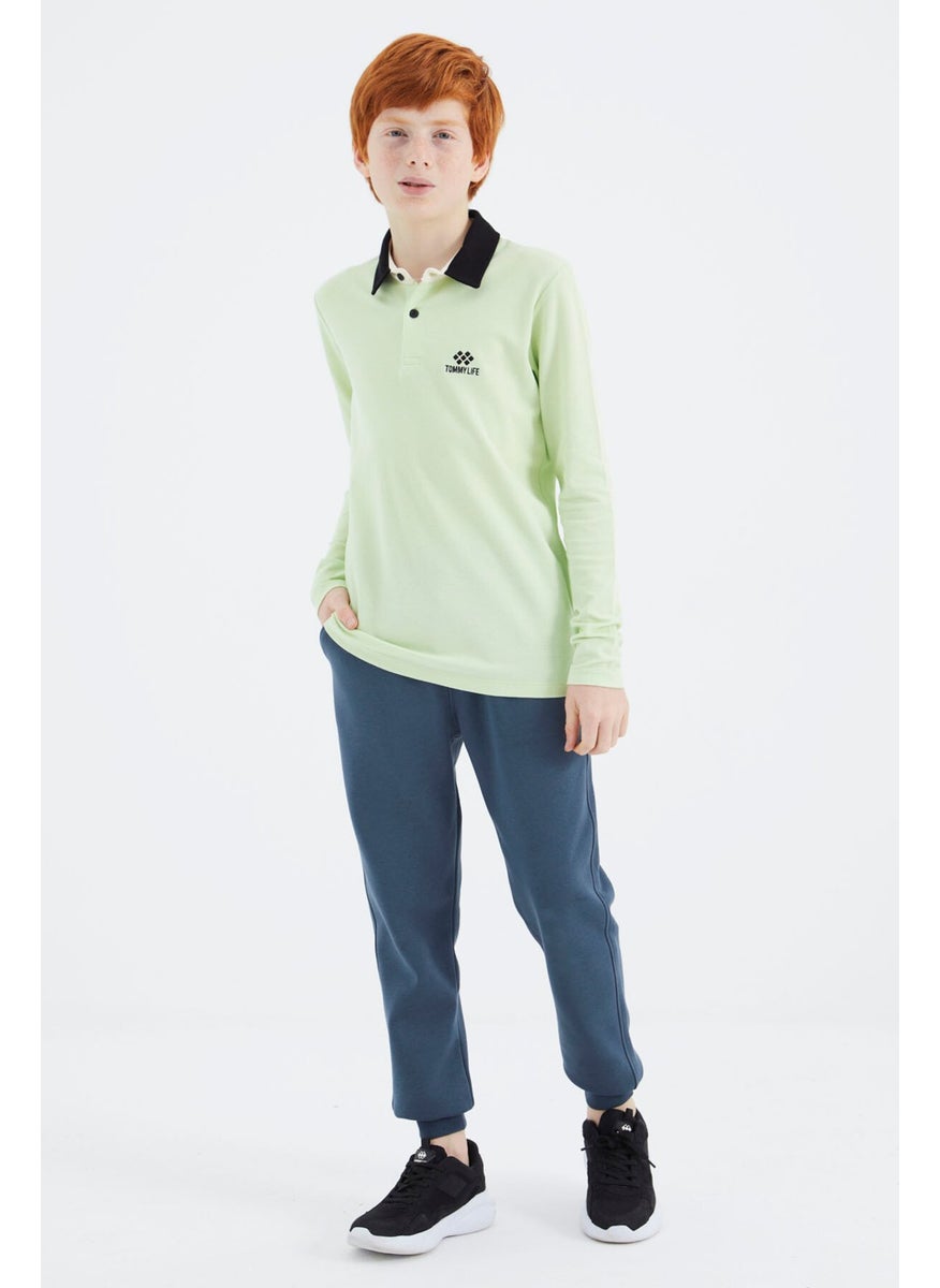 Light Green Polo Neck Basic Boy T-Shirt - 11171