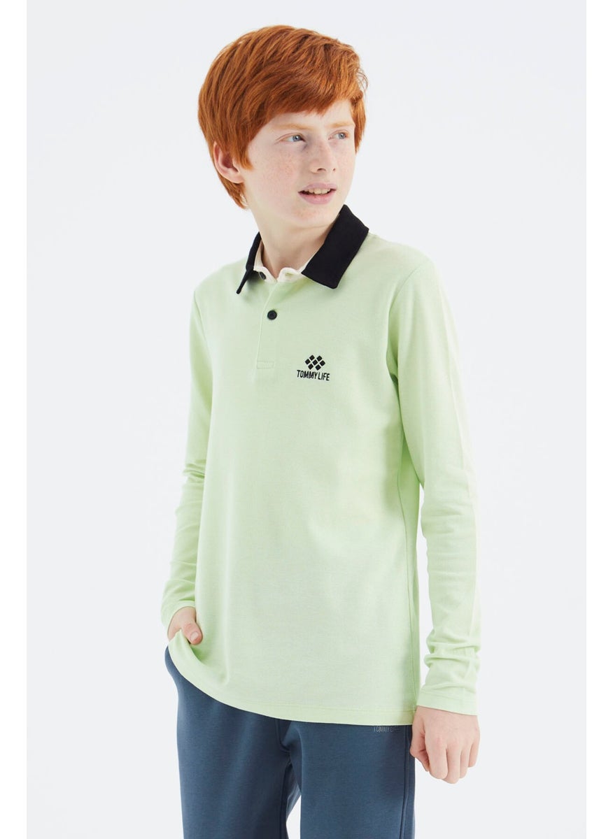Light Green Polo Neck Basic Boy T-Shirt - 11171