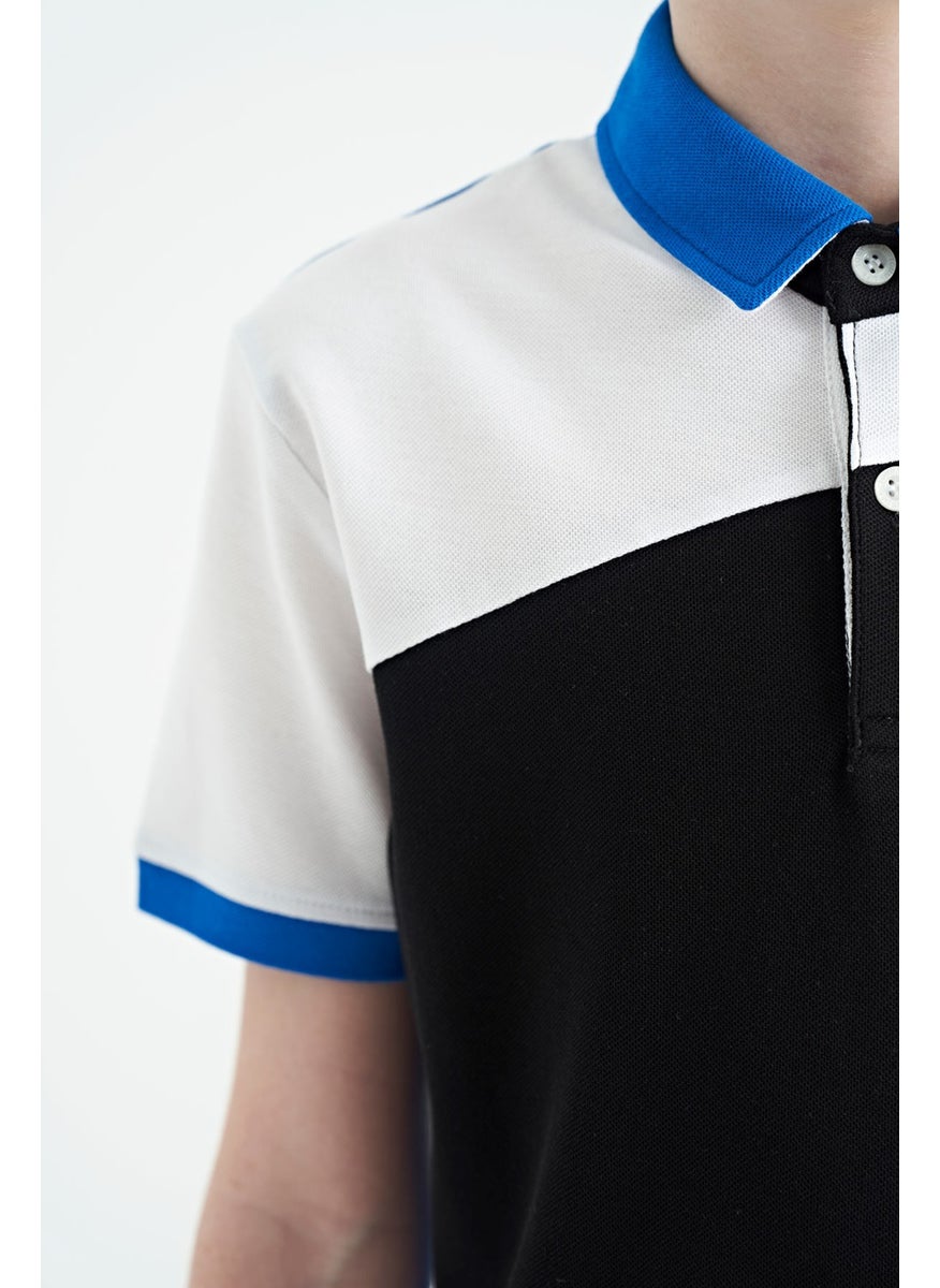Saks Color Block Embroidery Detailed Standard Pattern Polo Collar Boy T-Shirt - 11088