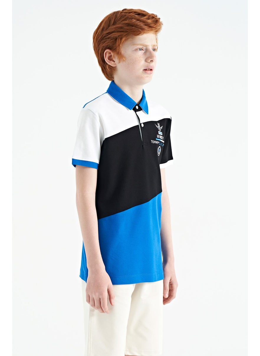Saks Color Block Embroidery Detailed Standard Pattern Polo Collar Boy T-Shirt - 11088