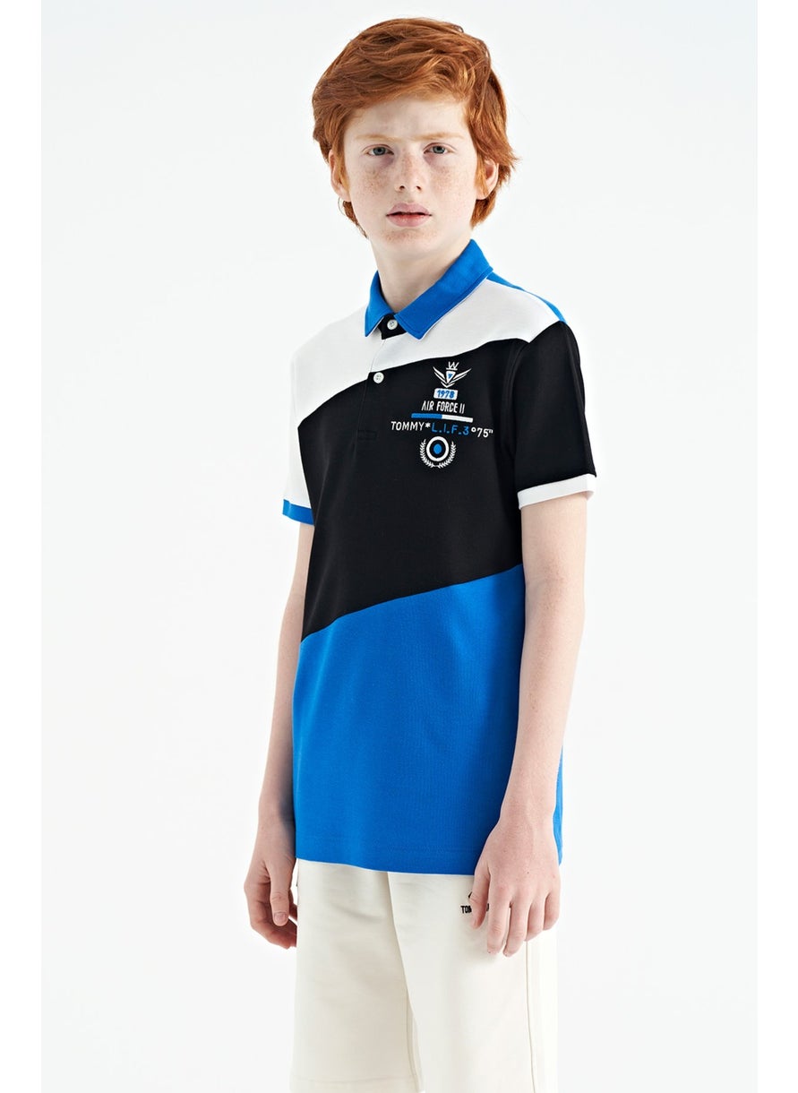 Saks Color Block Embroidery Detailed Standard Pattern Polo Collar Boy T-Shirt - 11088