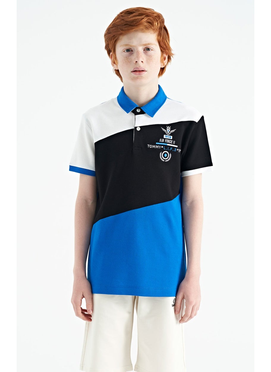 Saks Color Block Embroidery Detailed Standard Pattern Polo Collar Boy T-Shirt - 11088