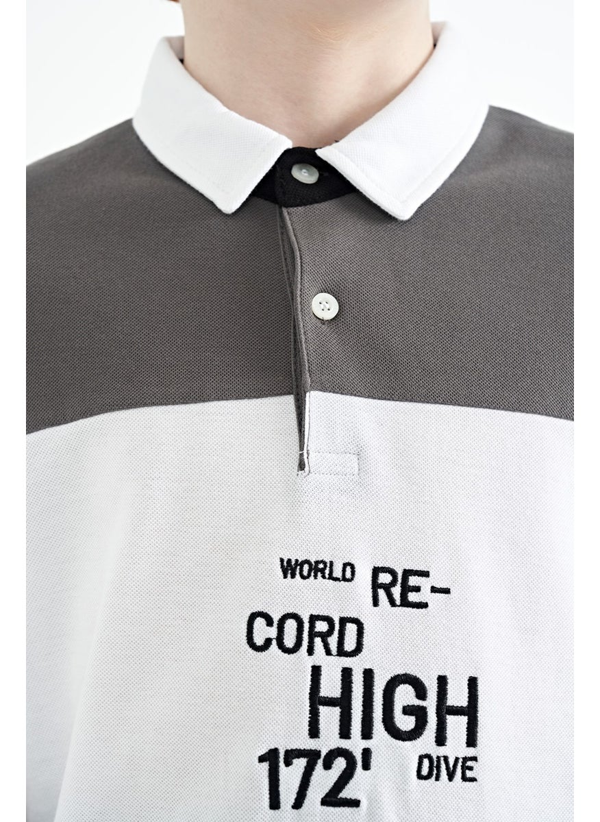 Dark Gray Color Transitional Embroidery Detailed Standard Pattern Polo Collar Boy T-Shirt - 11110