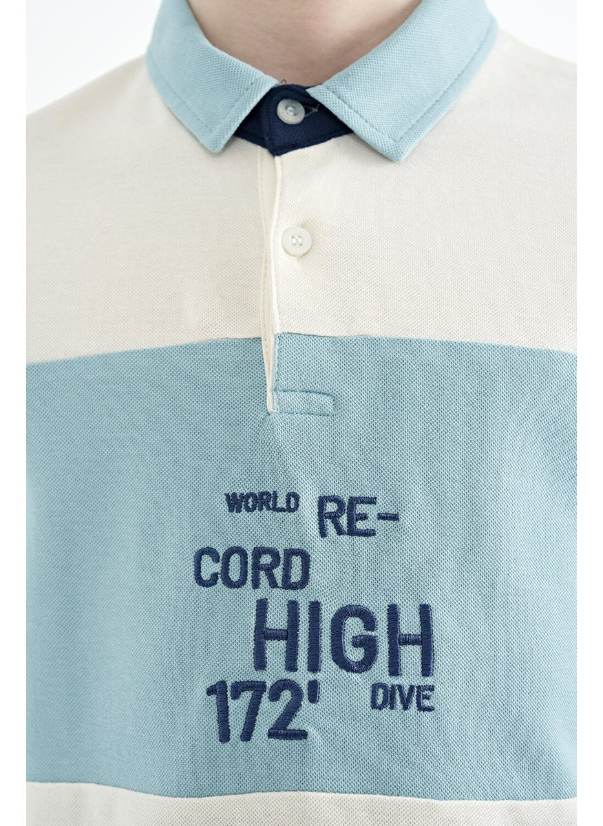 Water Green Color Transitional Embroidery Detailed Standard Pattern Polo Collar Boy T-Shirt - 11110