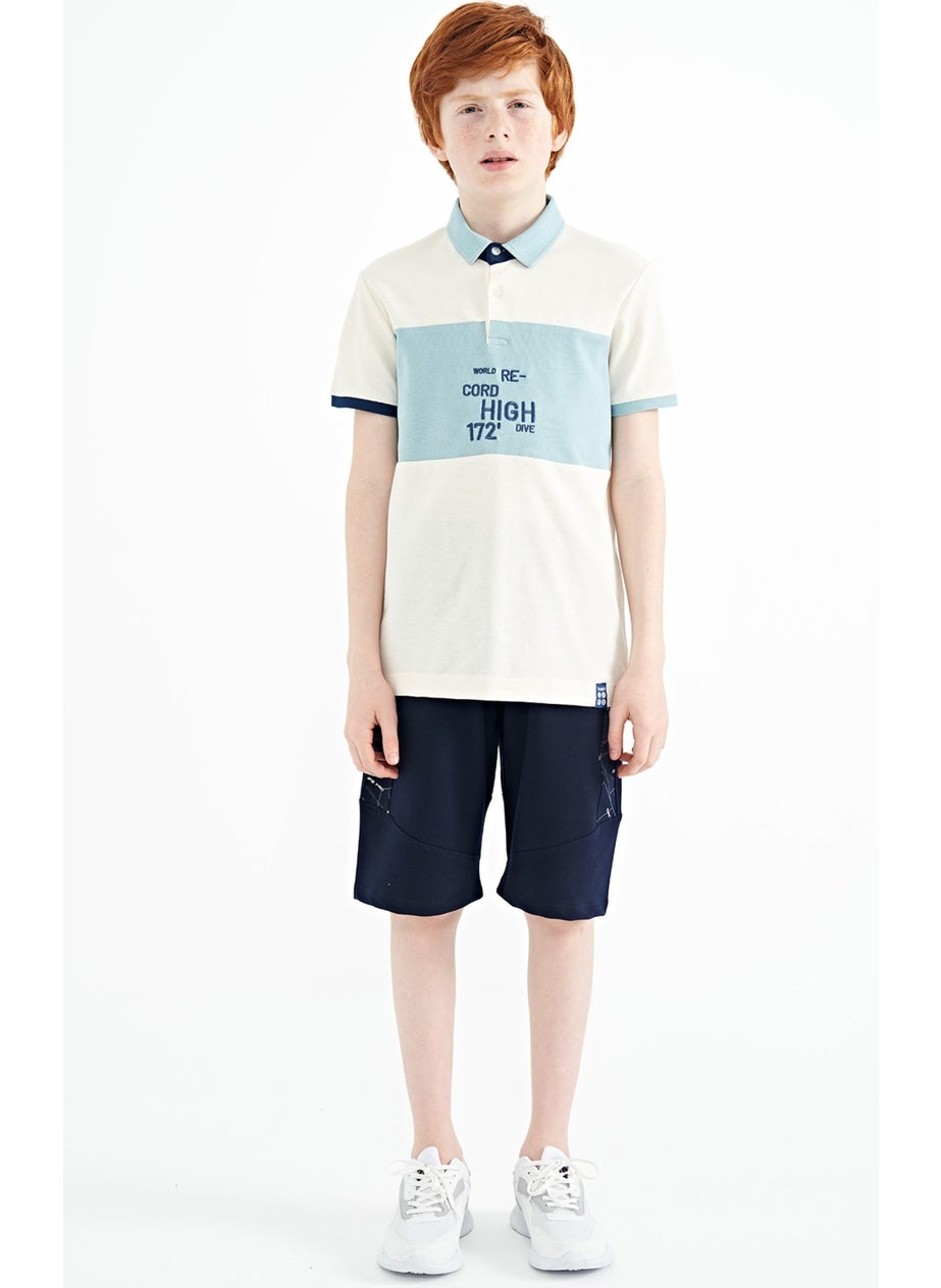 Water Green Color Transitional Embroidery Detailed Standard Pattern Polo Collar Boy T-Shirt - 11110