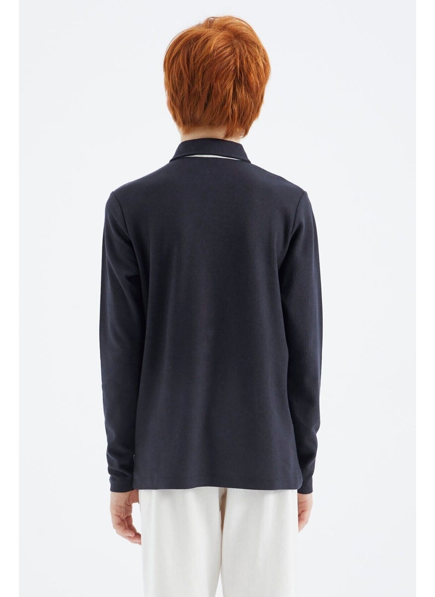 Navy Blue Polo Neck Boy T-Shirt - 11172