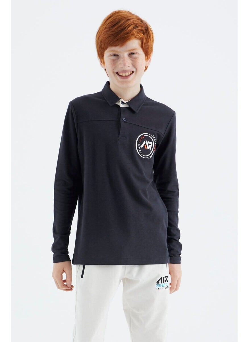 Navy Blue Polo Neck Boy T-Shirt - 11172