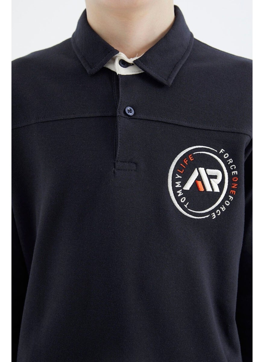 Navy Blue Polo Neck Boy T-Shirt - 11172
