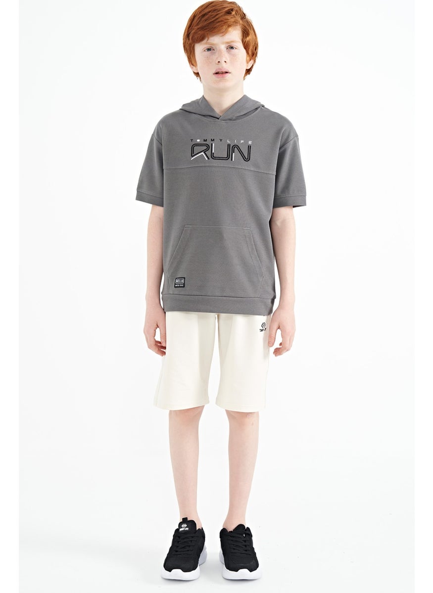 Dark Grey Kangaroo Pocket Hooded Oversize Boy T-Shirt - 11160