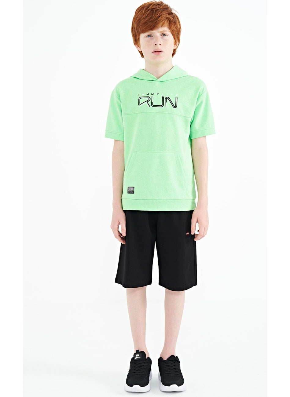 Neon Green Kangaroo Pocket Hooded Oversize Boy T-Shirt - 11160