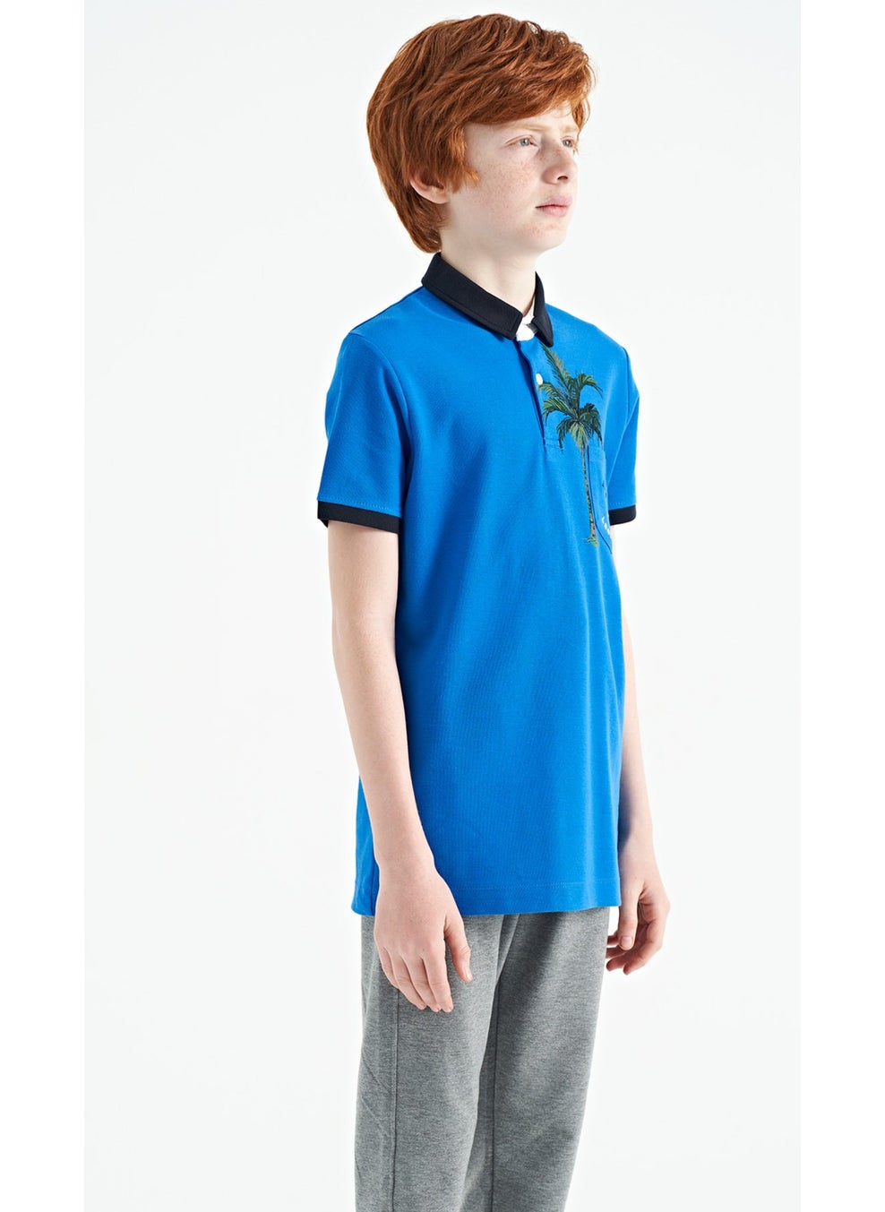 Saks Printed Pocket Detailed Standard Size Polo Collar Boy T-Shirt - 11144