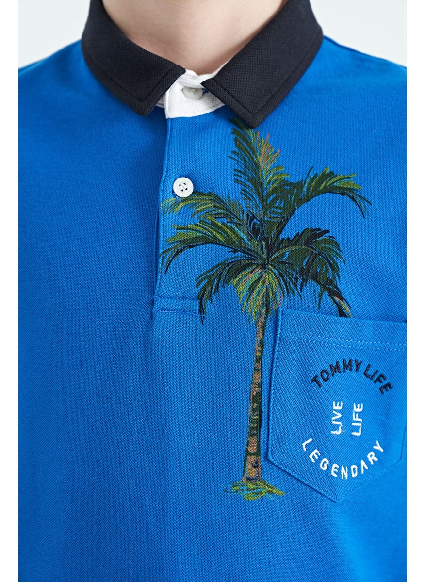 Saks Printed Pocket Detailed Standard Size Polo Collar Boy T-Shirt - 11144