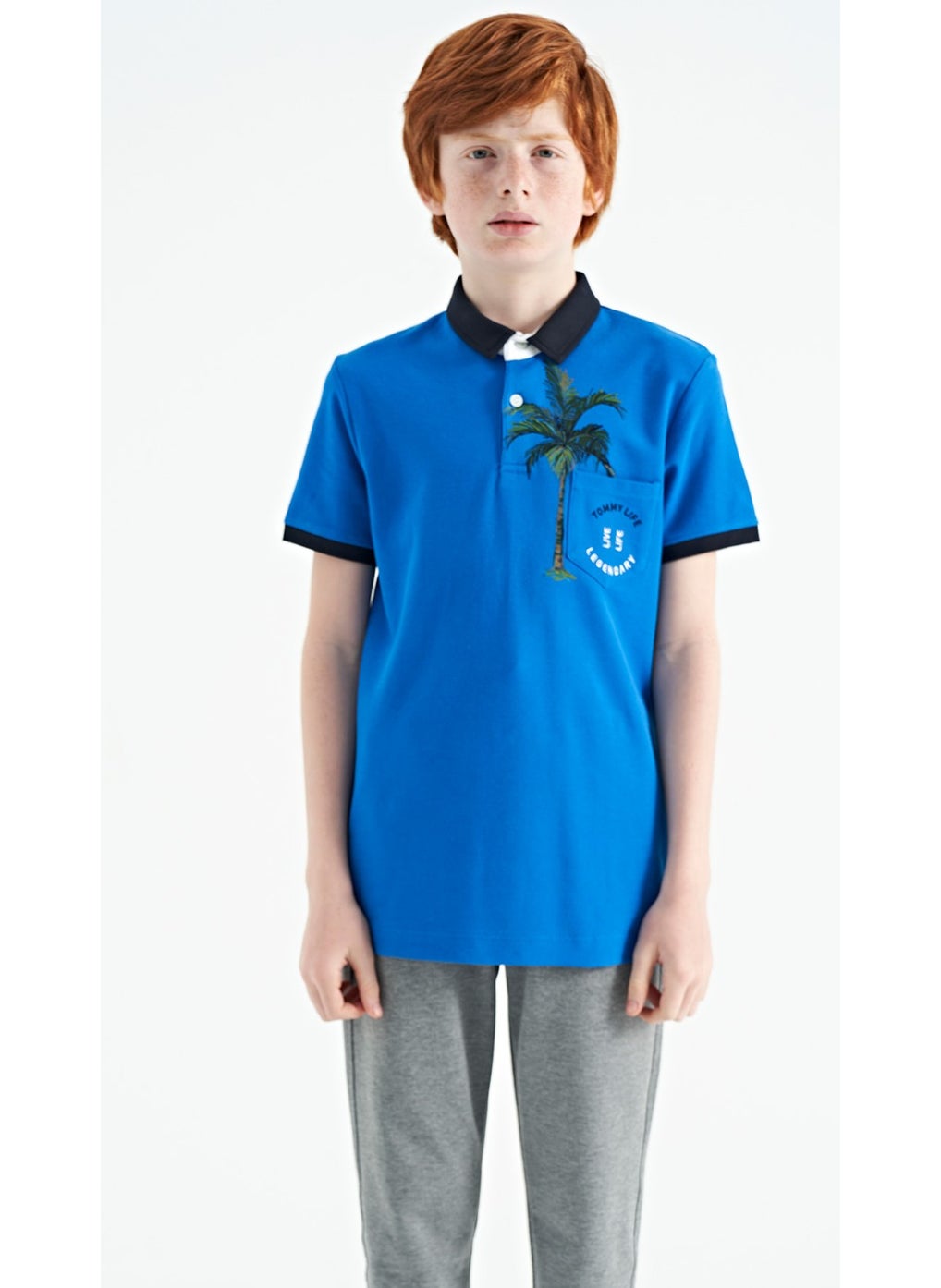 Saks Printed Pocket Detailed Standard Size Polo Collar Boy T-Shirt - 11144