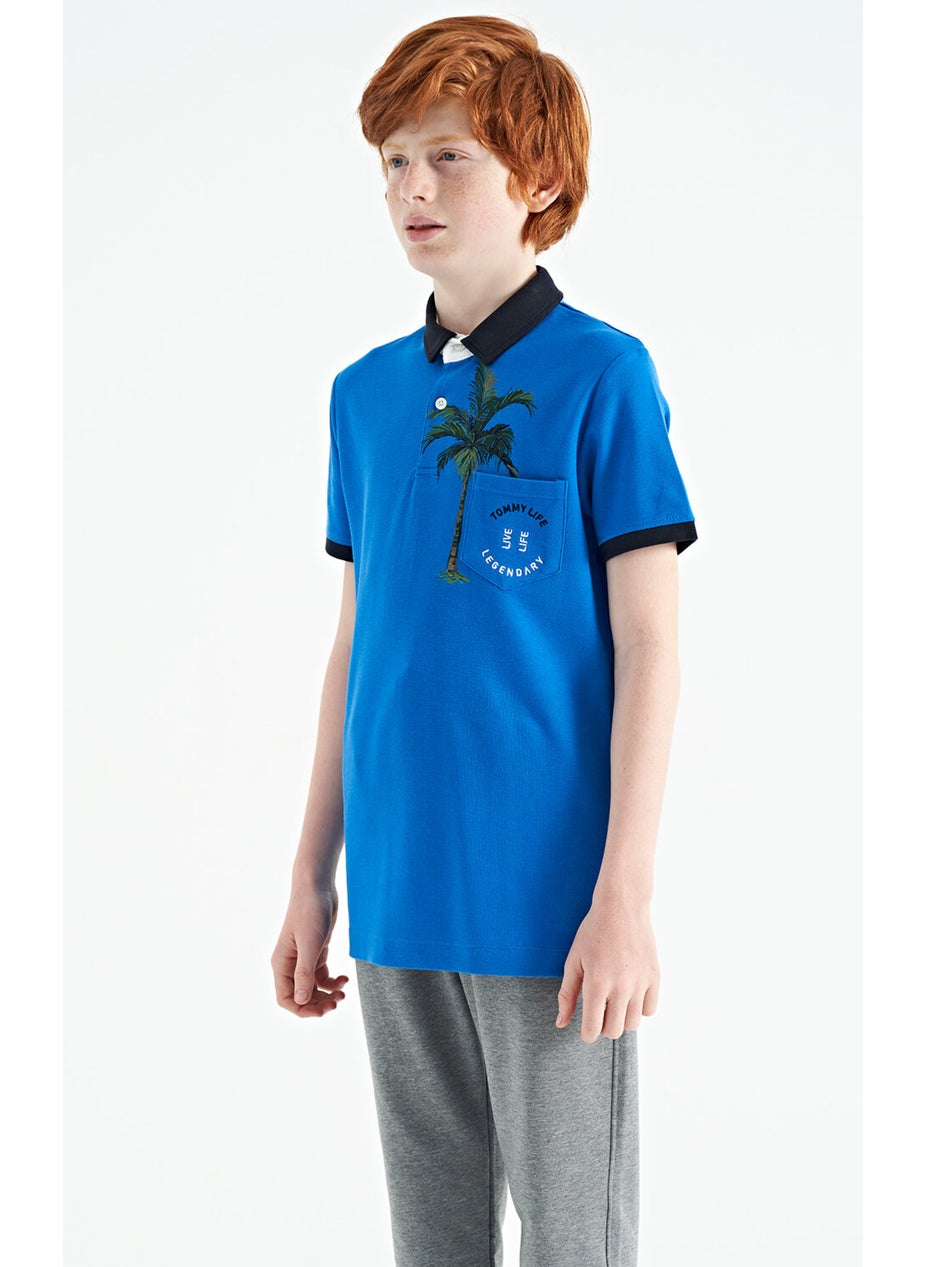 Saks Printed Pocket Detailed Standard Size Polo Collar Boy T-Shirt - 11144