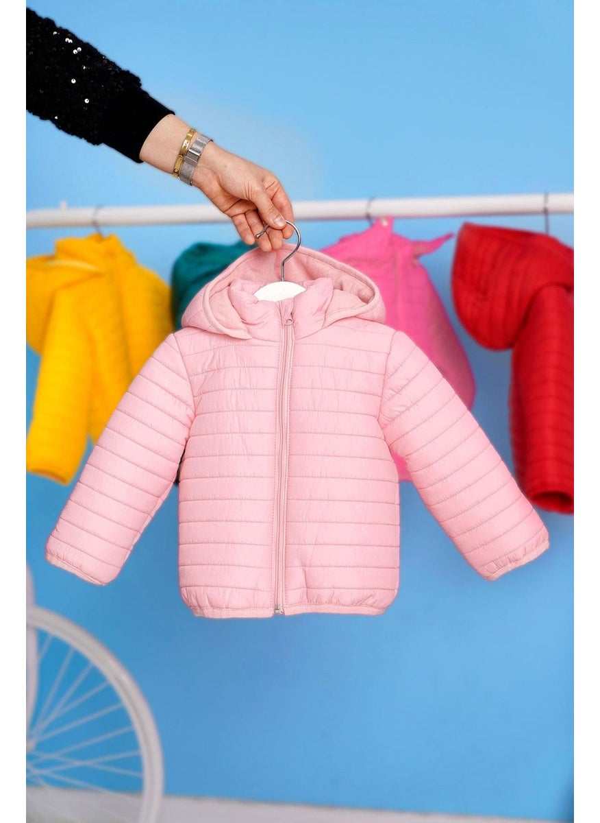 Hooded Long Sleeve Pink Color Coat
