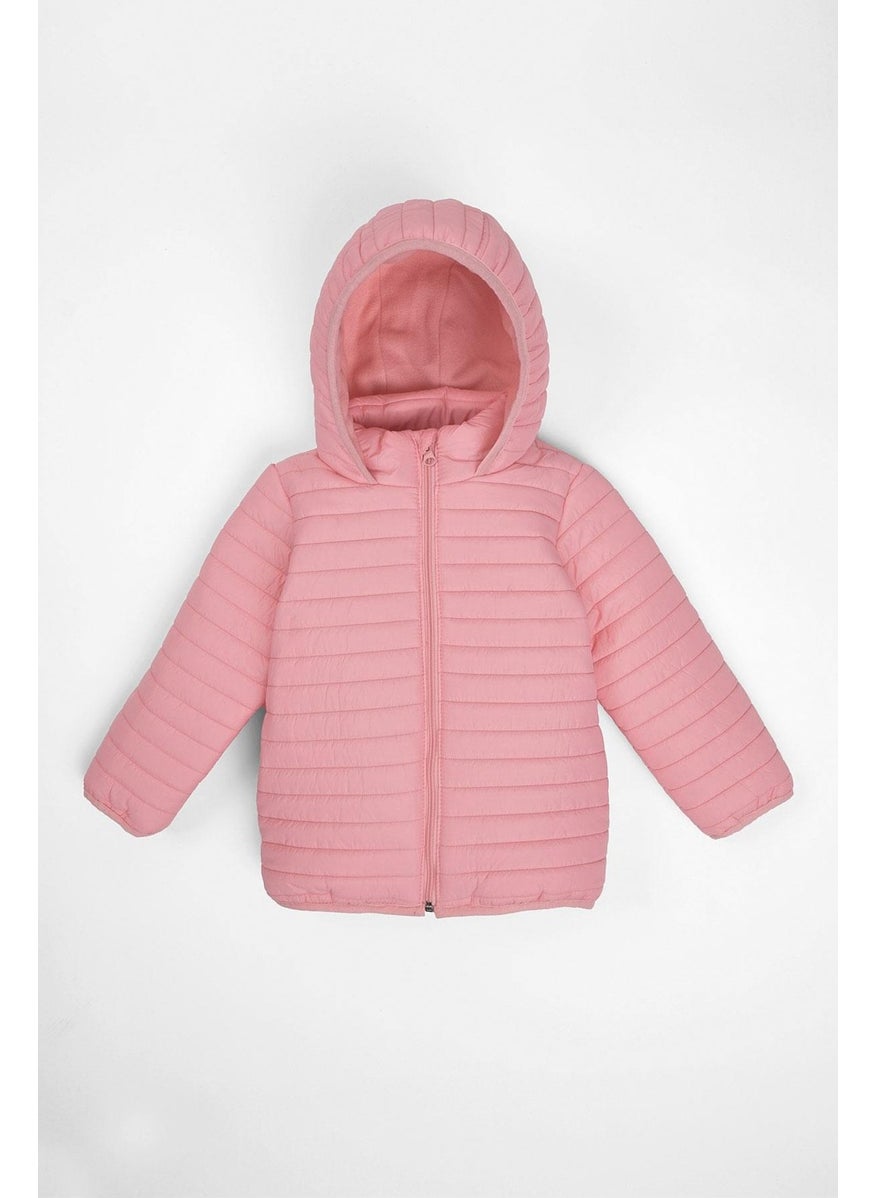Hooded Long Sleeve Pink Color Coat