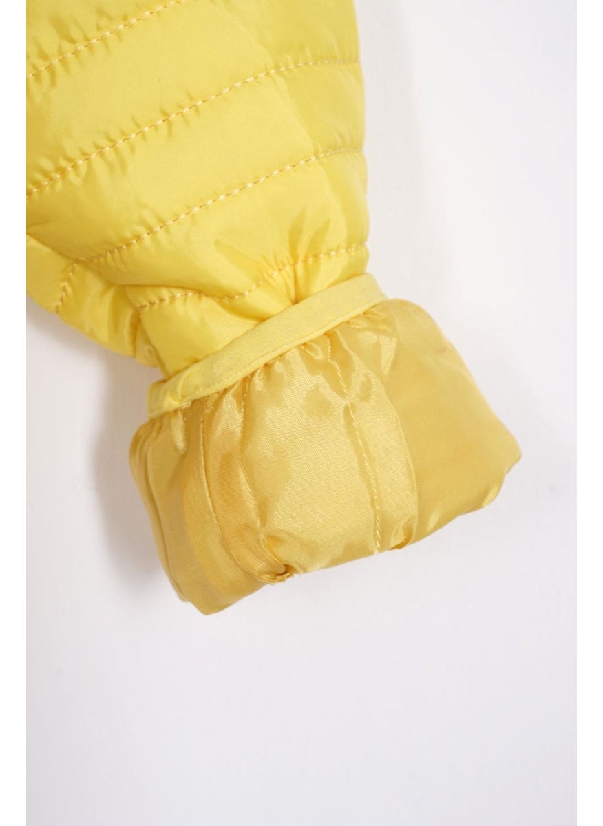 Hooded Long Sleeve Light Yellow Color Coat