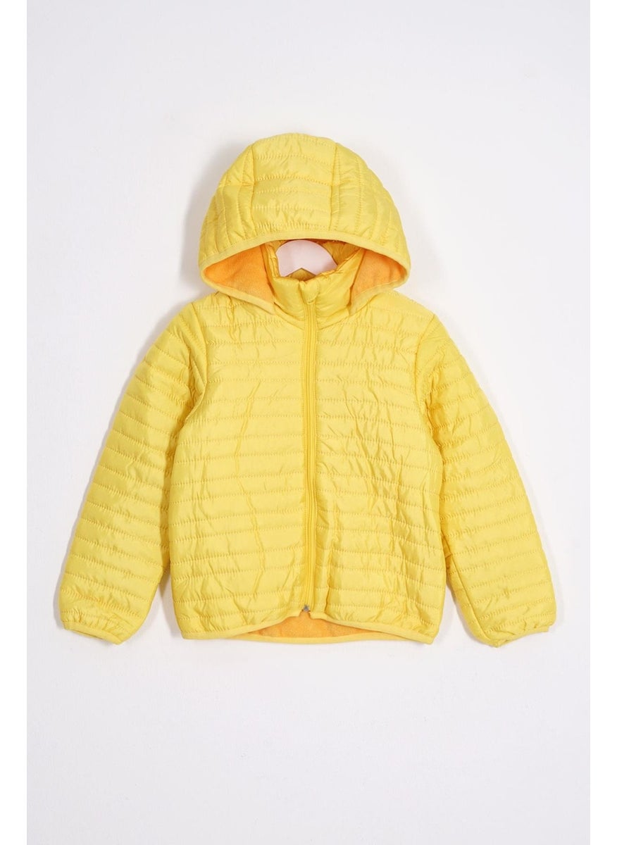 Hooded Long Sleeve Light Yellow Color Coat