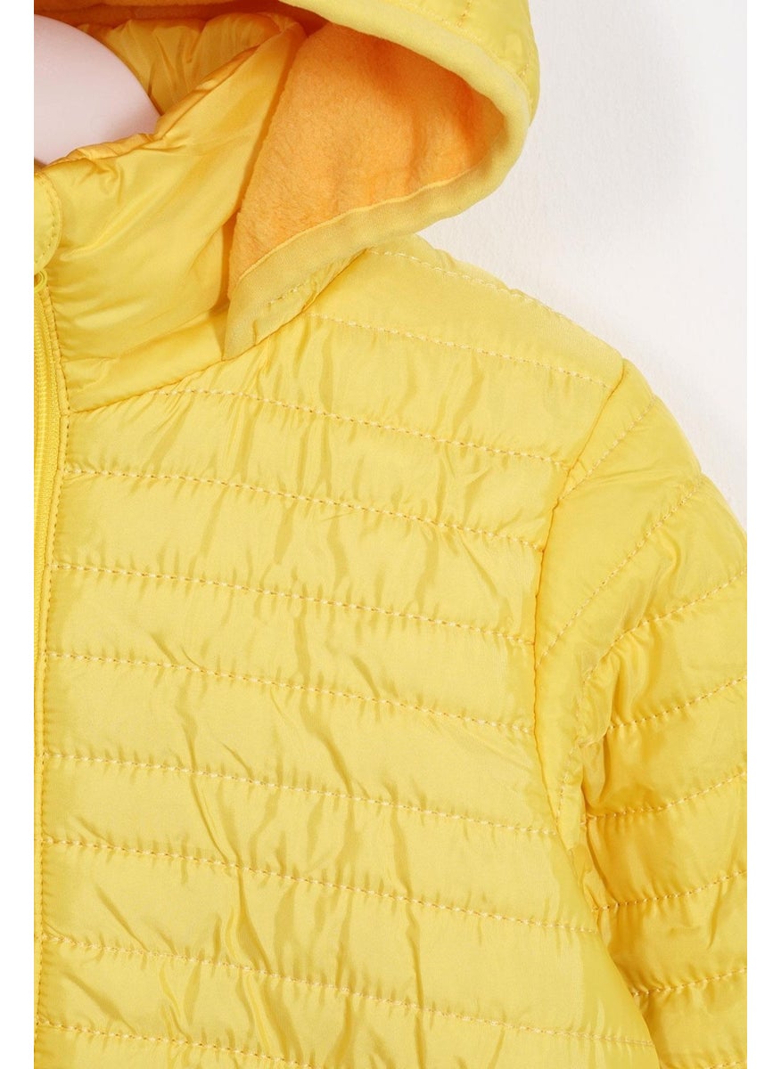 Hooded Long Sleeve Light Yellow Color Coat