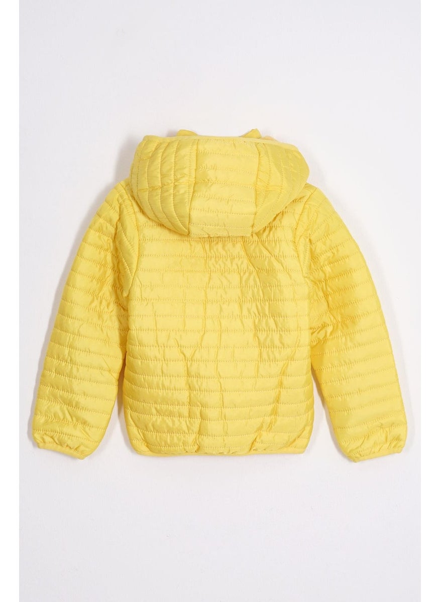 Hooded Long Sleeve Light Yellow Color Coat