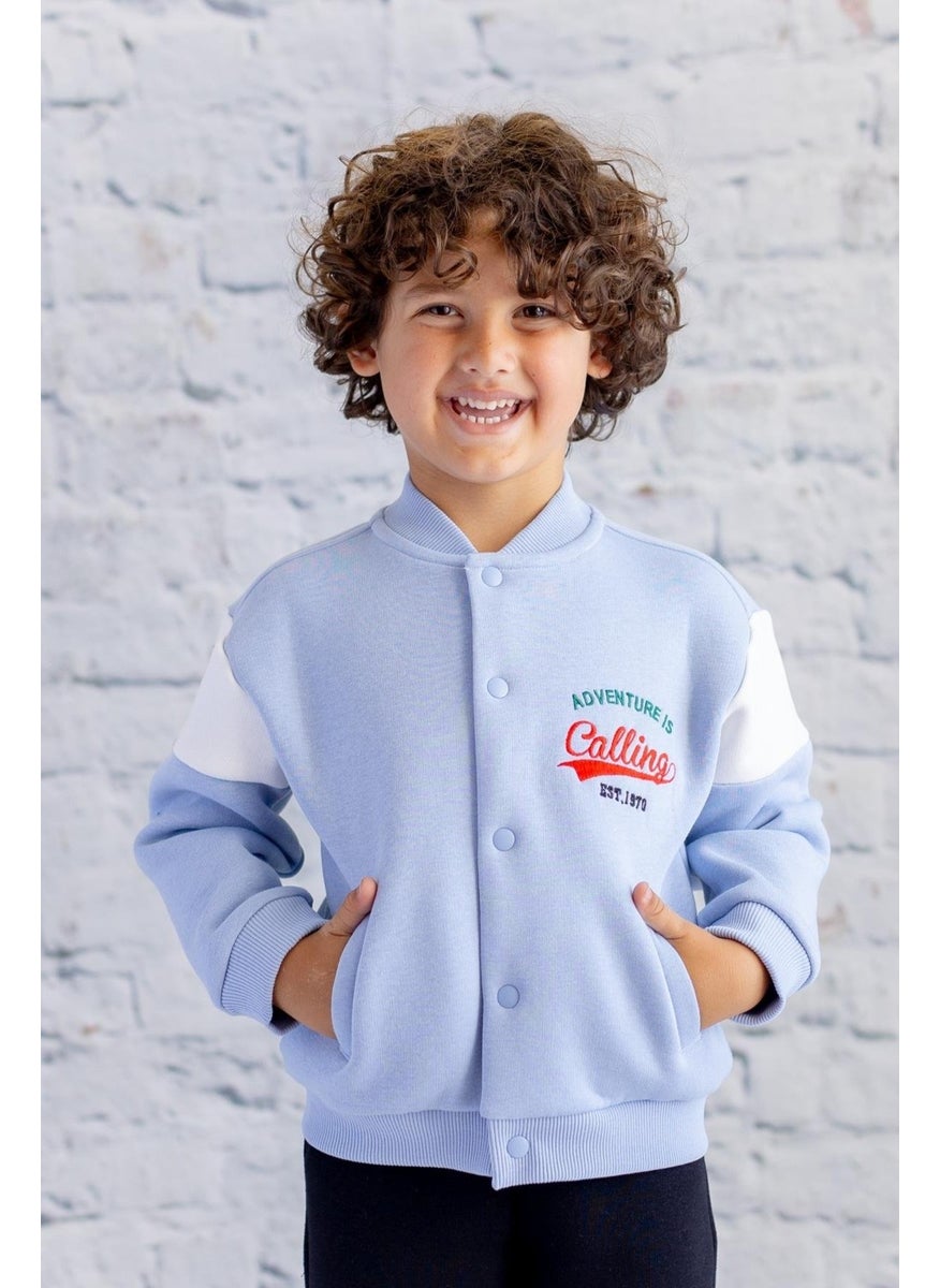 Kids Printed College Jacket - Blue