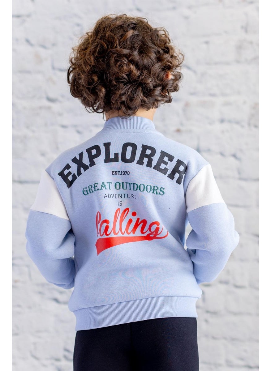 Kids Printed College Jacket - Blue